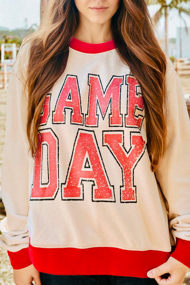 GAME DAY Letter Graphic Varsity Striped Baggy Sweatshirt
